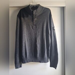 Marc Ecko Cut & Sew Henley Sweater Gray Large Retro Streetwear